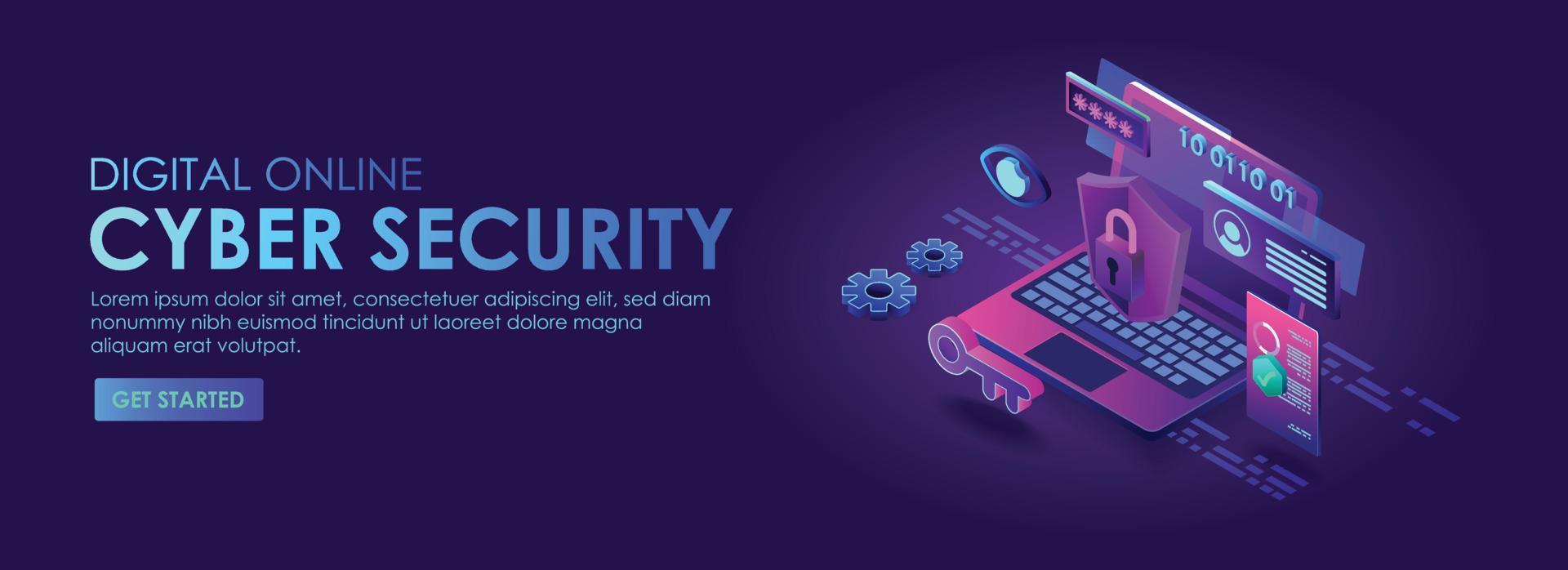 Cyber security digital online isometric illustrator vector