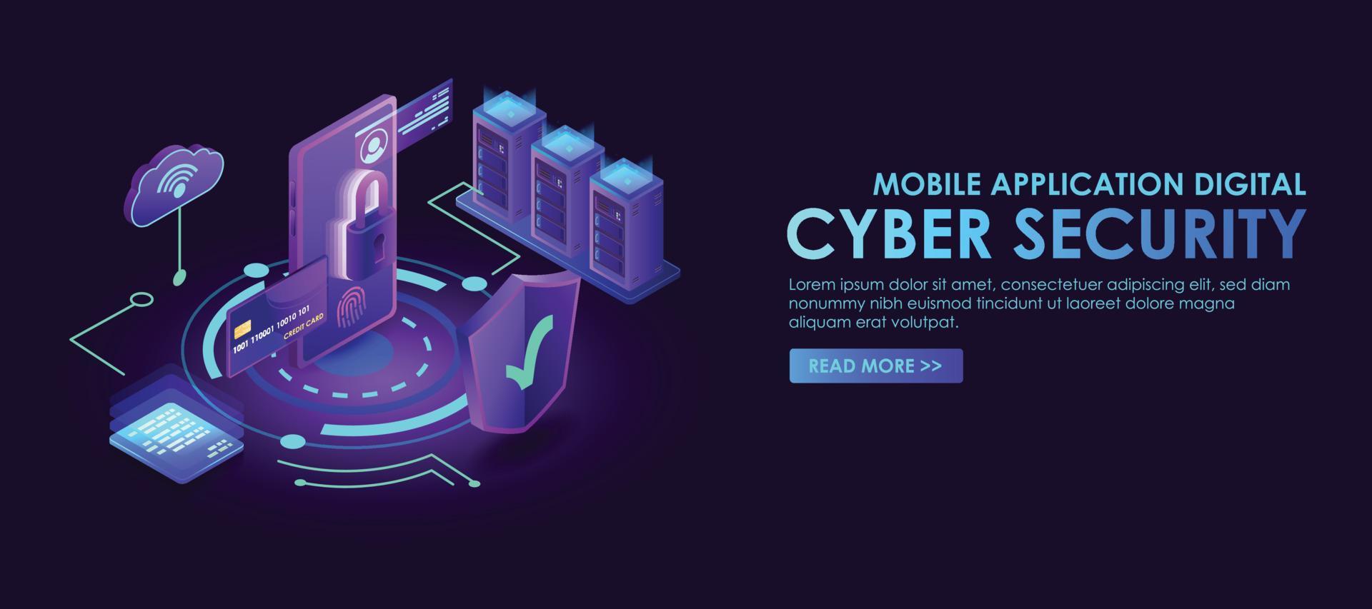 Isometric mobile phone cyber security technology vector