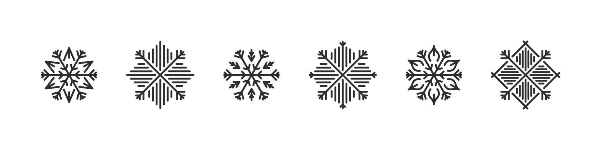 Snowflakes icons. Modern christmas icons. Xmas signs. Conceptual snowflakes ornament. Vector illustration