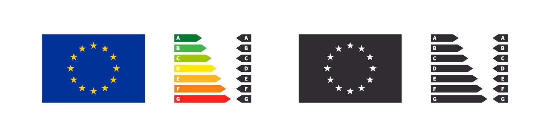 Energy efficiency badges of the European Union. Energy efficiency rating. Energy efficiency arrows. Vector illustration