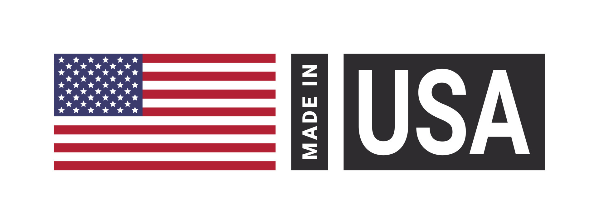 Made in USA label. Product emblem. Flag of the country of manufacture