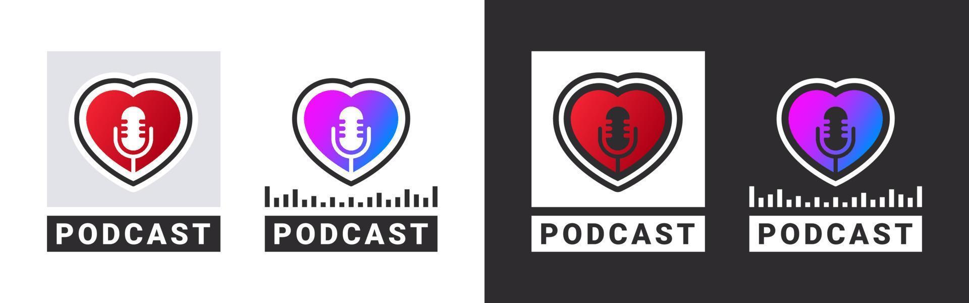 logotipo de podcast o insignia en forma de corazón. signo de podcast. iconos de micrófono de podcast. ilustración vectorial vector