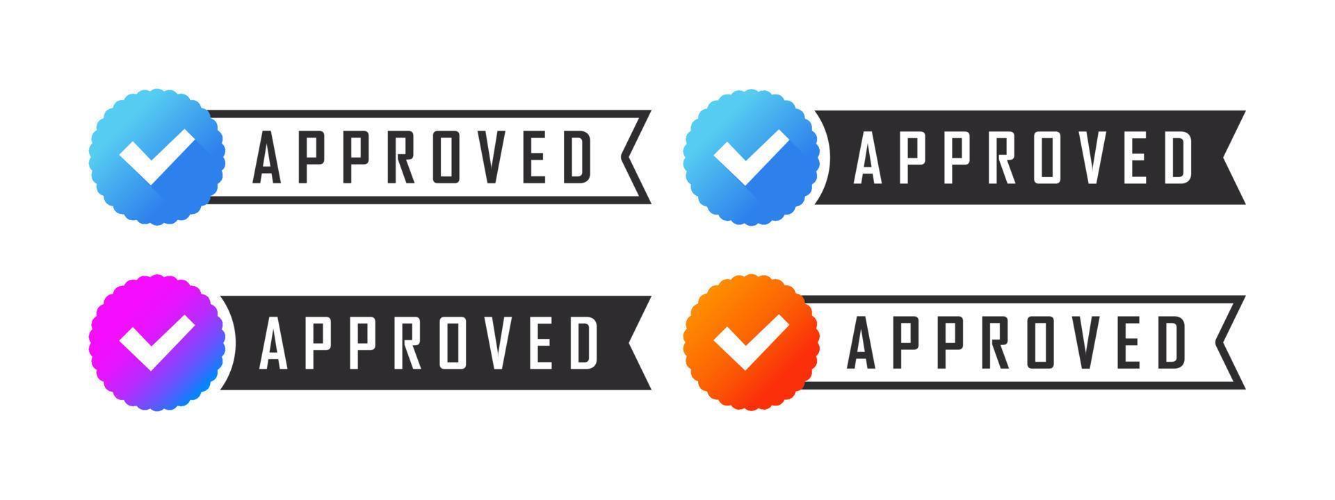 Approved check mark icons. Confirmation badges. Verification checkbox icons. Vector illustration