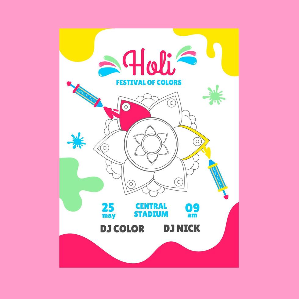 Poster, flyer Holi festival with colors and mandala. vector