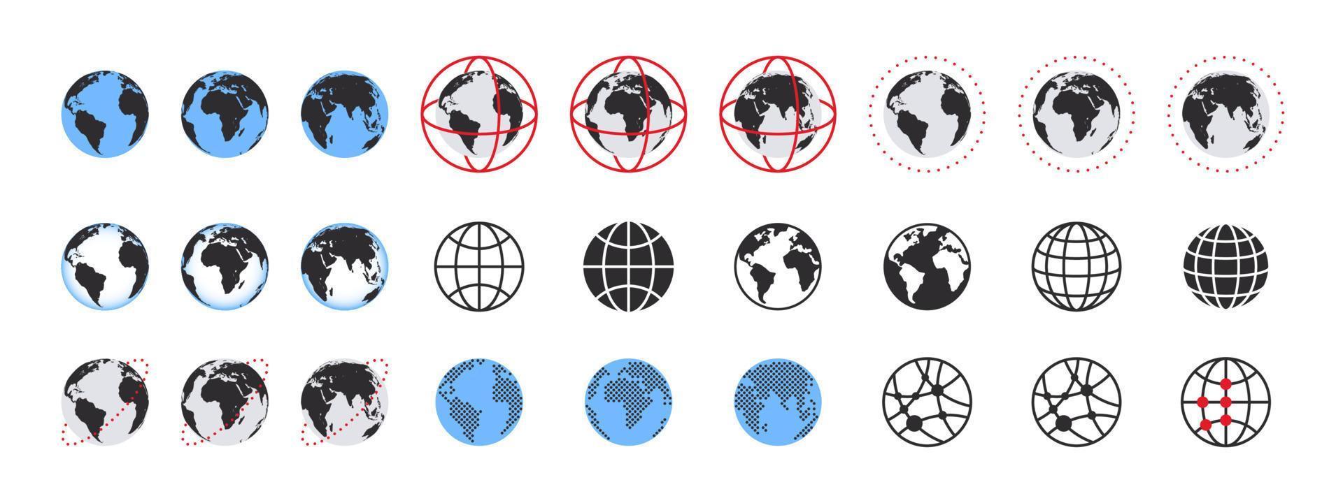 Earth globe collection. Set of earth globes icons. Vector illustration