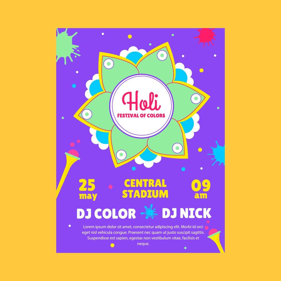 cartel del festival holi con colores brillantes. vector