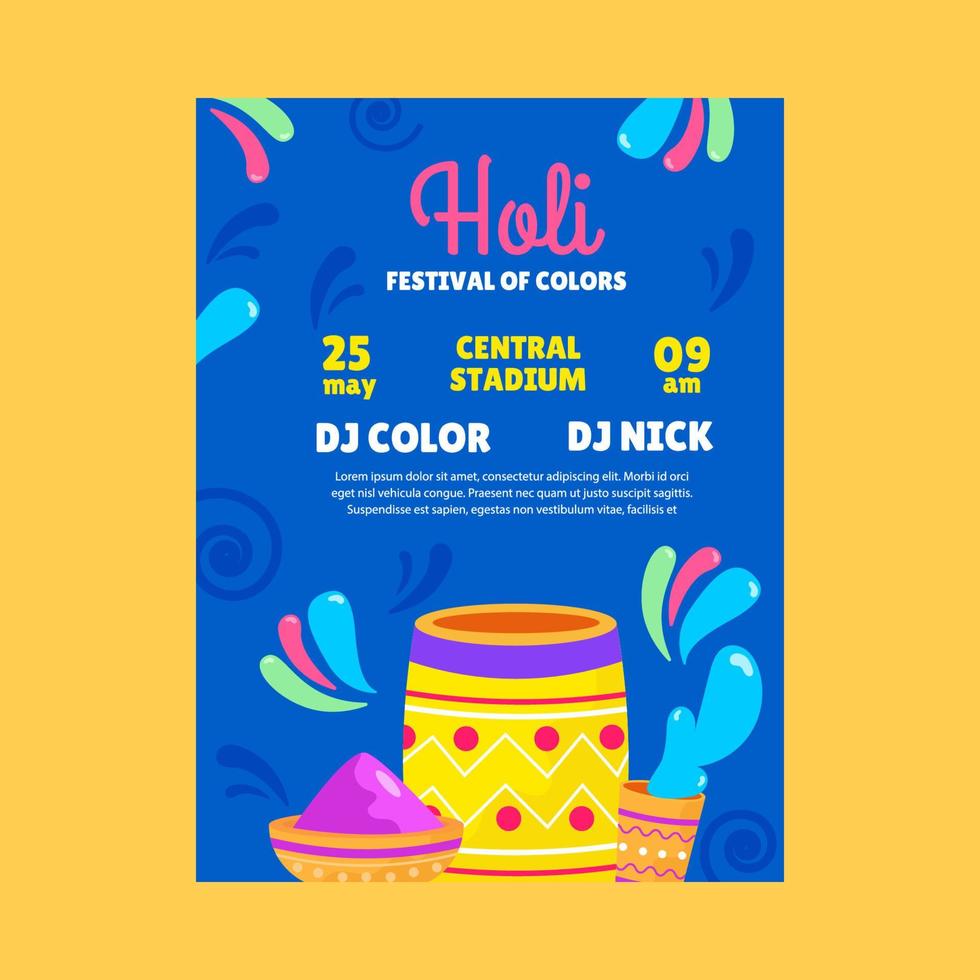 Holi festival poster with paints. Vector