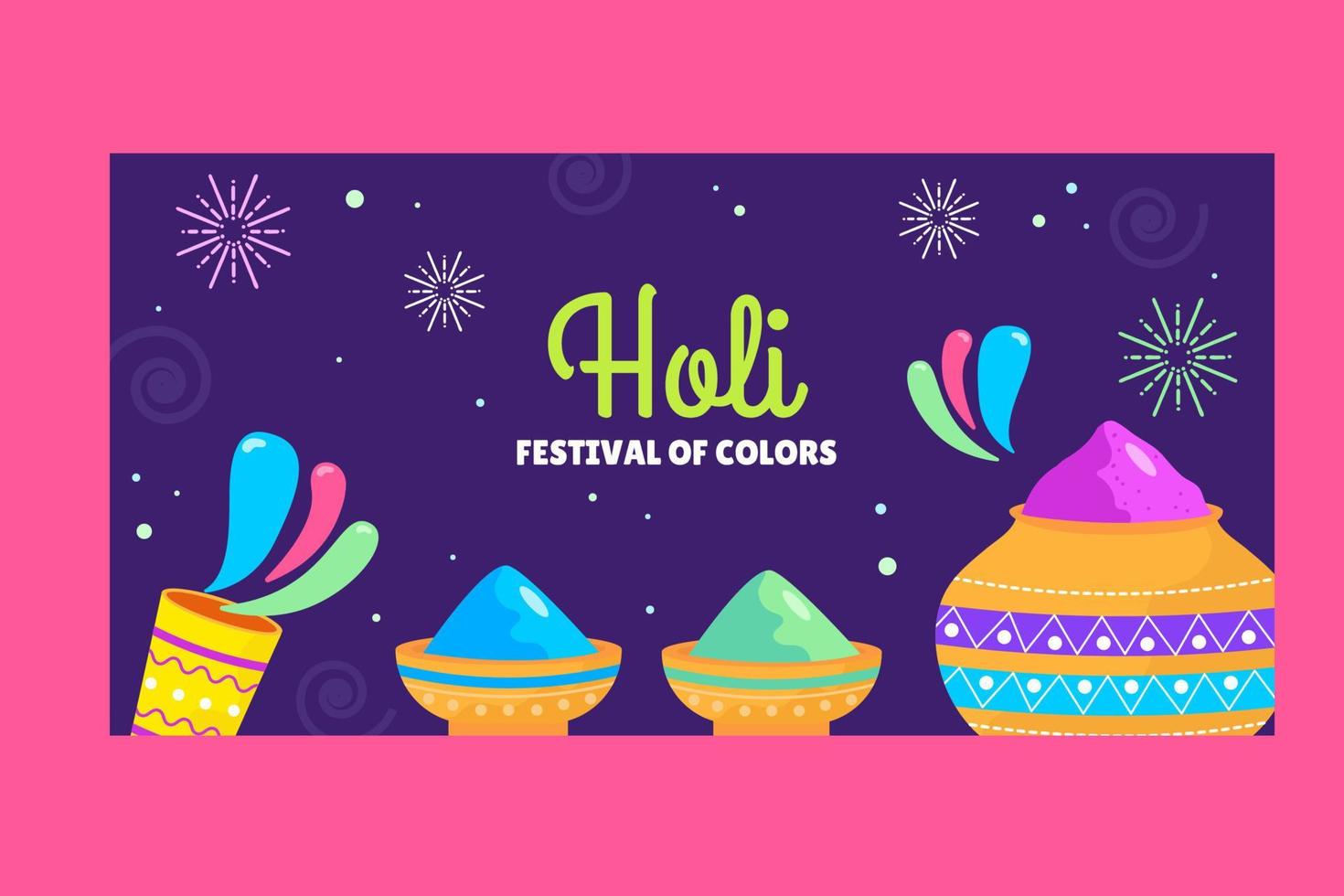 Holi festival banner with paints and powder. Vector