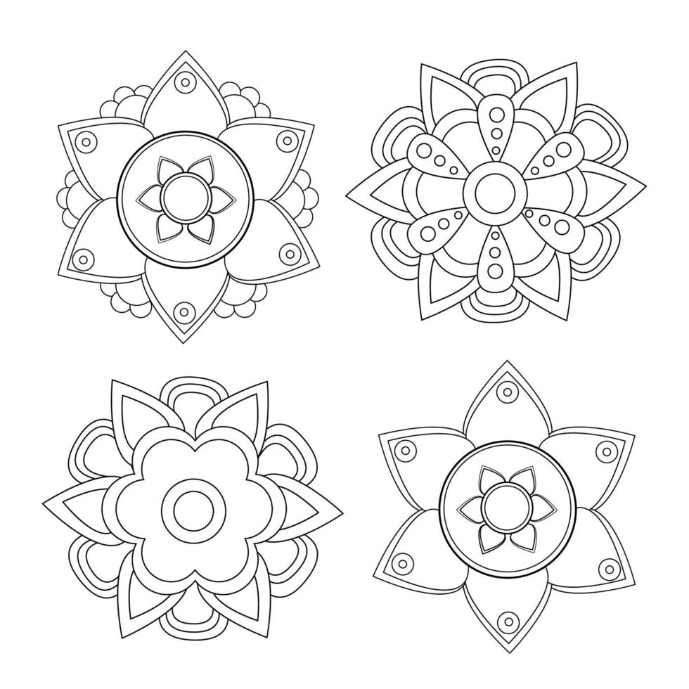 conjunto de mandala en blanco y negro. vector