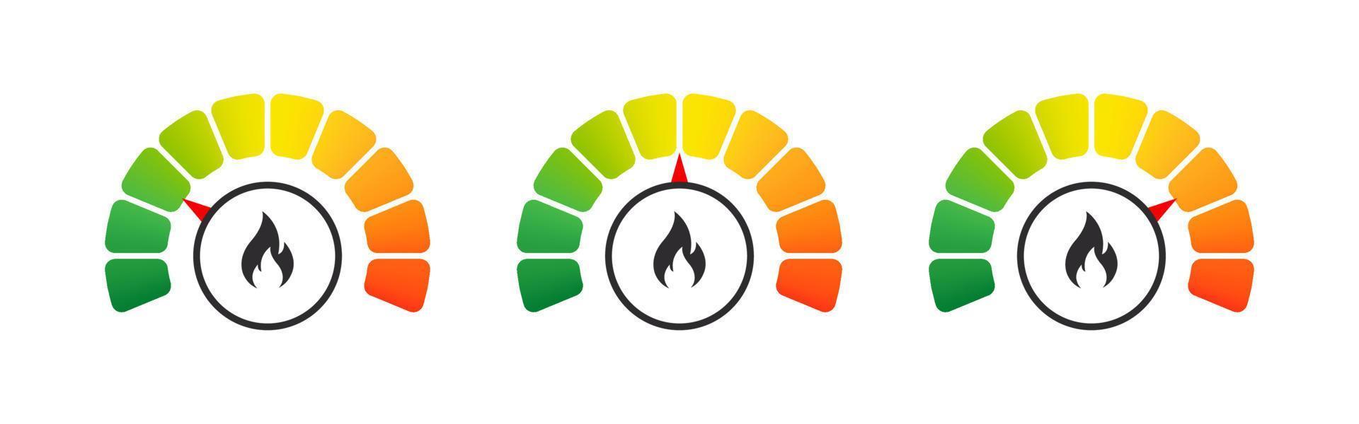 Digital thermostat scale. Heat scale. Temperature levels gauge. Measurement scale. Vector illustration