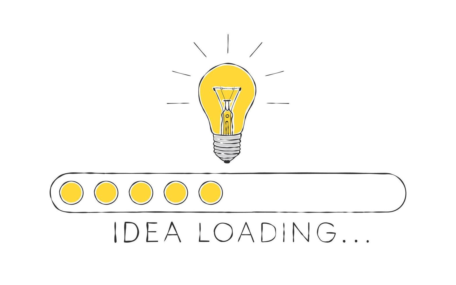 Idea loading. Light bulb and loading window. Sketch style. Vector illustration