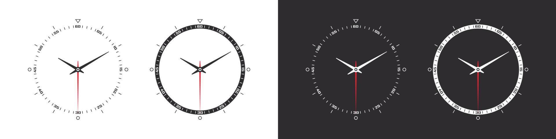 esferas de reloj redondas. caras de reloj conceptuales. esfera de reloj inteligente. conjunto en blanco de la cara del reloj. ilustración vectorial vector