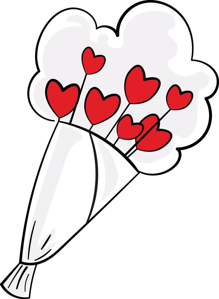 Bouquet of red hearts instead of flowers. 2d line art for valentines day vector