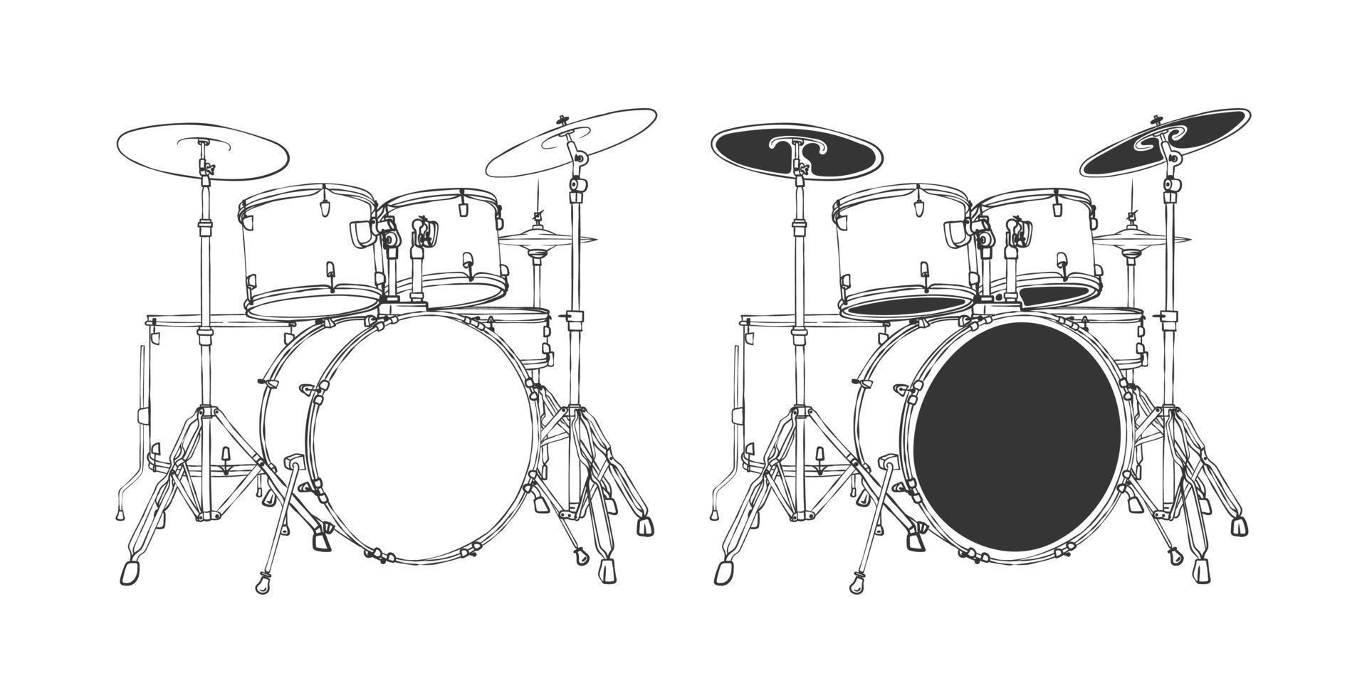 Drum set. Hand-drawn drums. Professional Drums. Hand drawn style. Vector illustration
