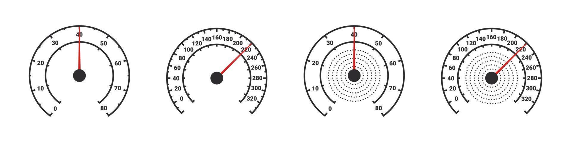 Car speedometer with speed level scale. Speedometer and tachometer scales. Speed indicator sign. Vector illustration