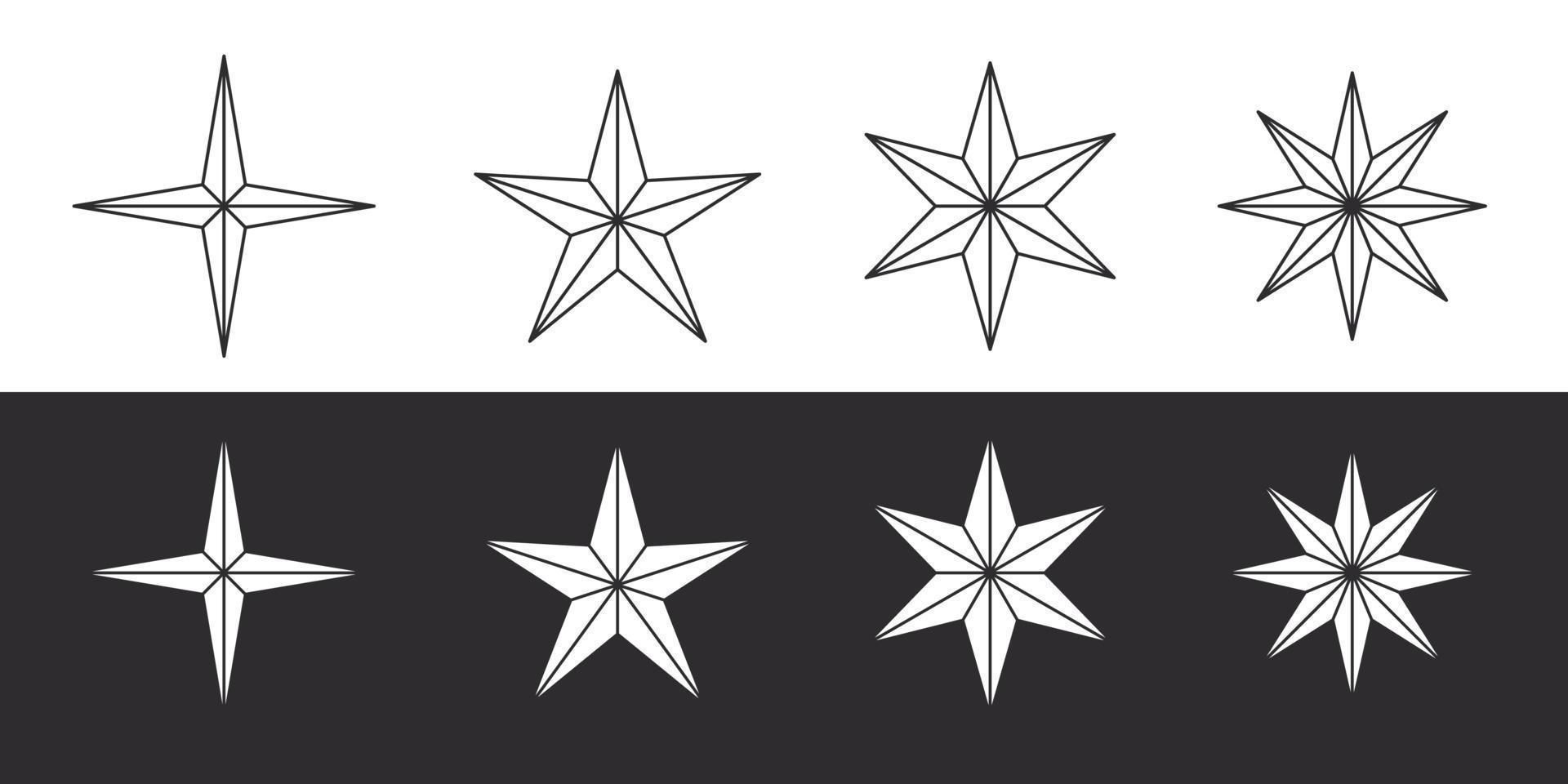 Stars icons. Modern different stars symbols. Rating star signs. Vector icons