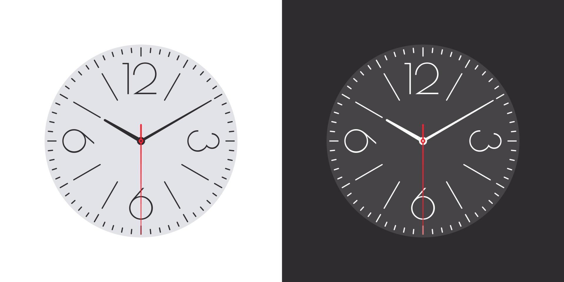 ver caras. esferas de reloj modernas. esfera de reloj clásico. caras de reloj sobre fondo blanco y negro. ilustración vectorial vector