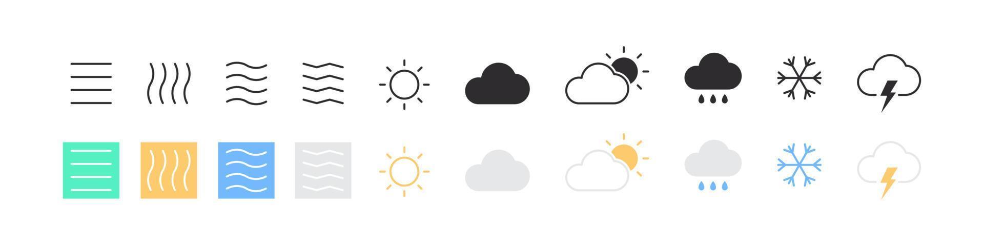 Weather icons. Icons of the four elements of nature and weather forecast signs. Vector illustration