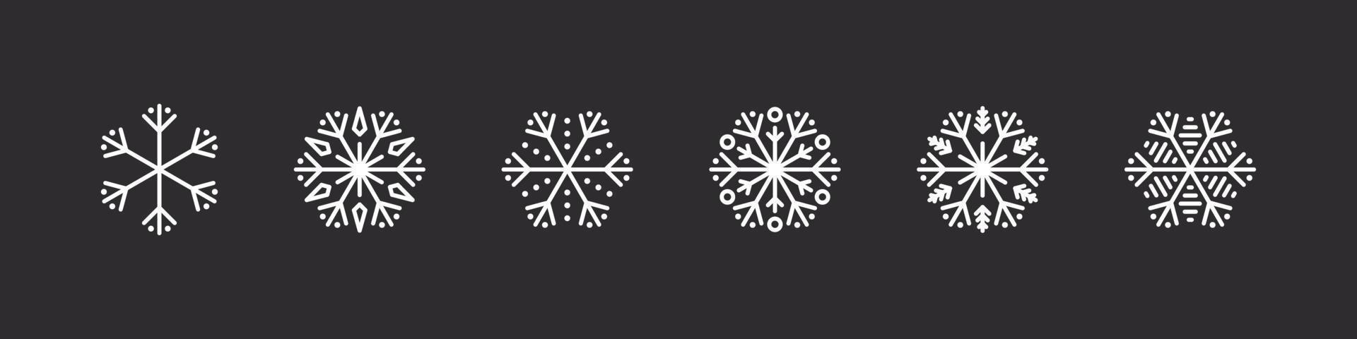Snowflakes set. White snowflakes on a dark background. Xmas signs. Beautifully snowflakes. Vector illustration