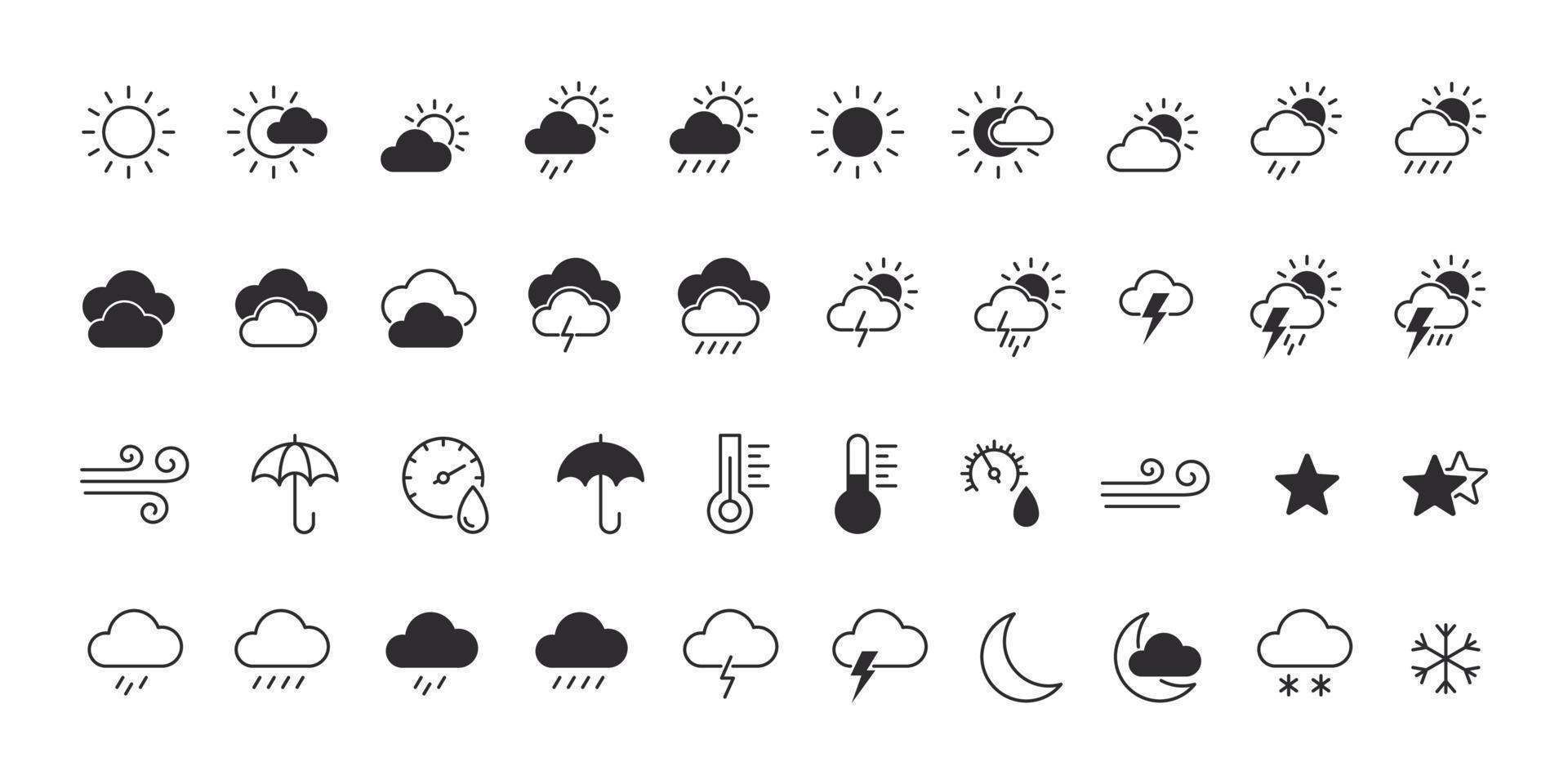 conjunto de iconos meteorológicos. iconos de pronóstico del tiempo en estilo plano. ilustración vectorial vector