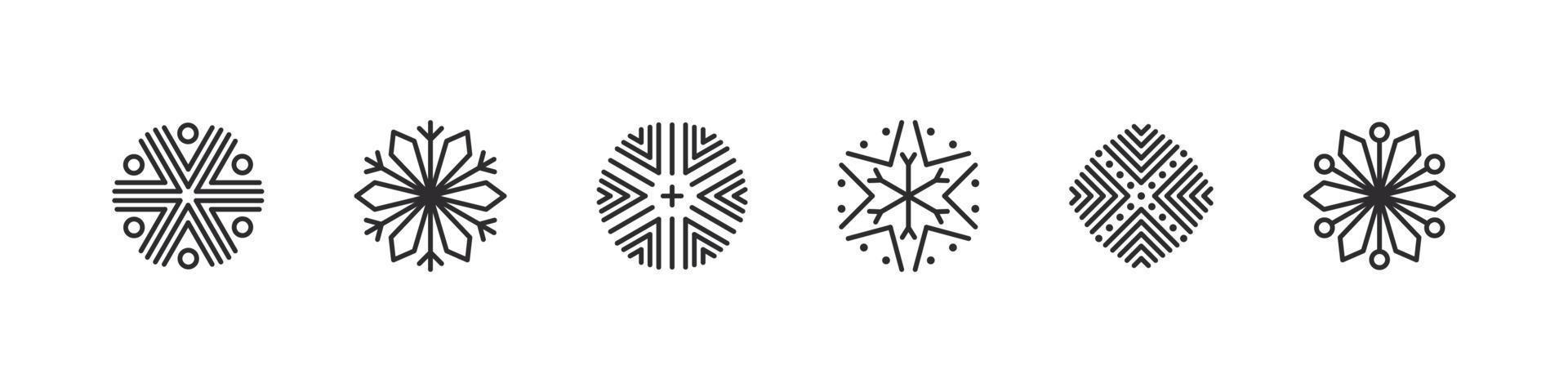 Snowflakes. Modern christmas icons. Xmas signs. Snow ornament icons. Vector illustration