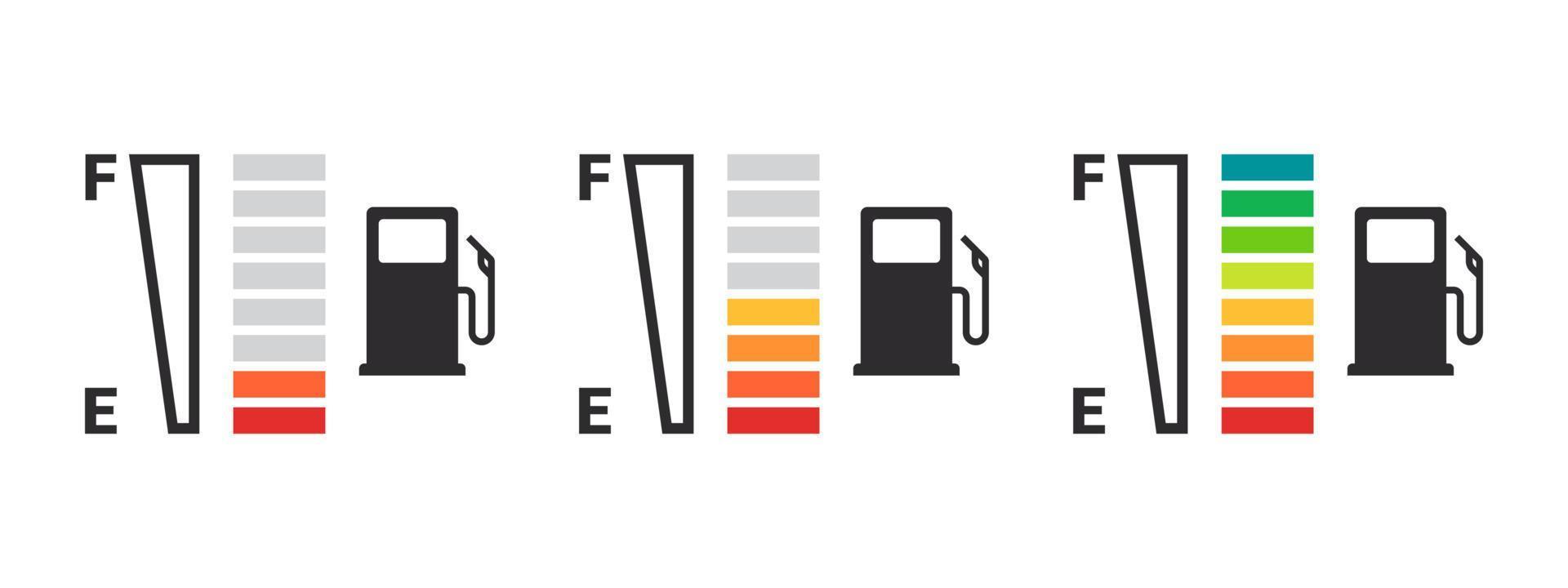 iconos del indicador de combustible del coche. indicador de gasolina concepto de indicador de combustible. Imágenes de vectores