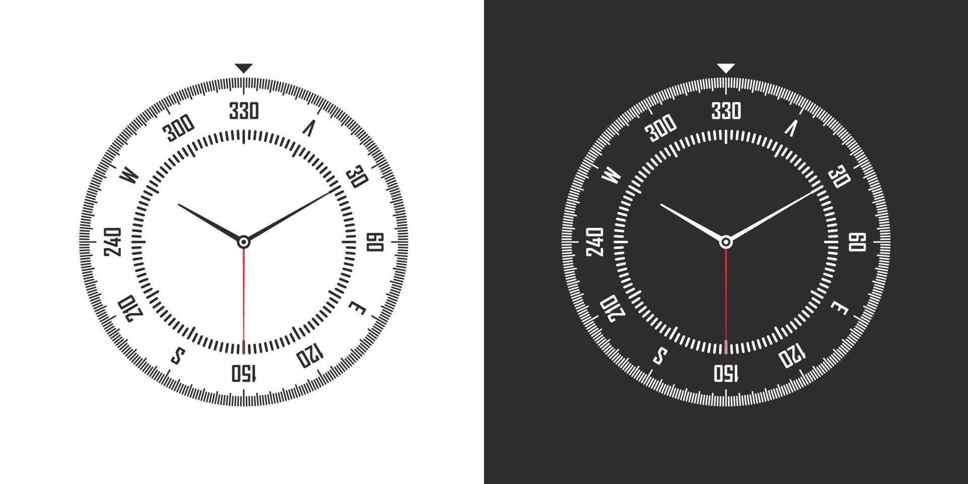 Watch faces. Conceptual clock faces. Smart watch dial. Clock faces on white and black background. Vector illustration