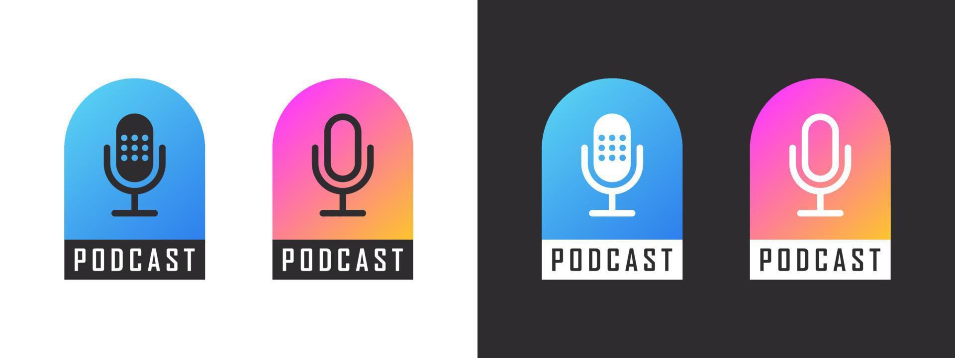 Podcast logos and symbols. Podcast concept icon. Podcast microphone icons. Vector illustration