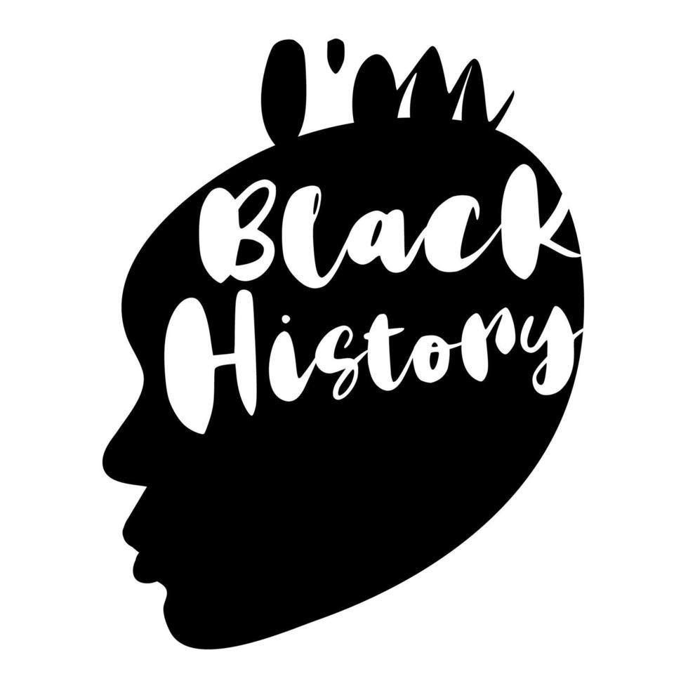 Concept human silhouette illustration of face with text I Am Black History for Black History Month vector