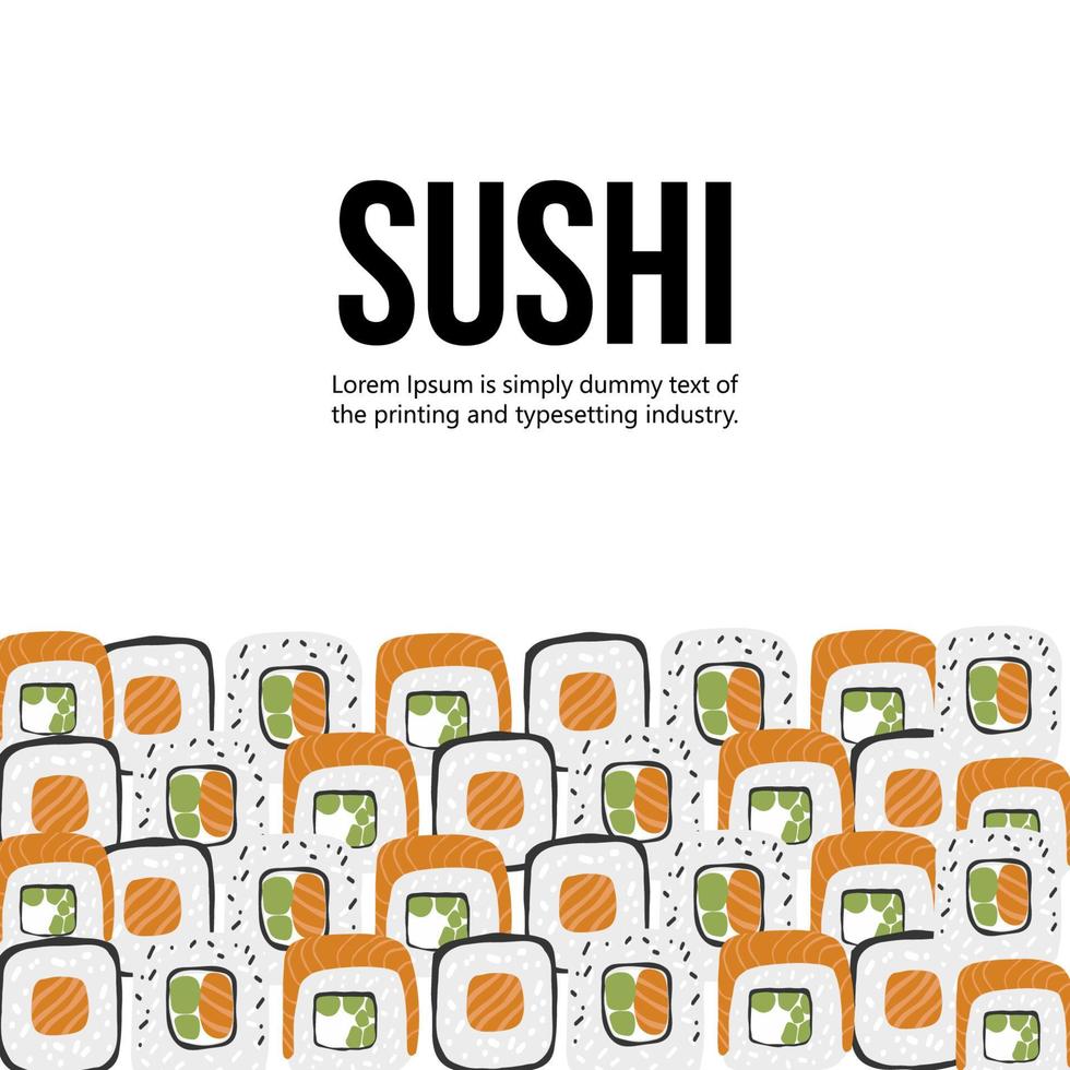 Sushi background illustration with place for text on white backgroung vector