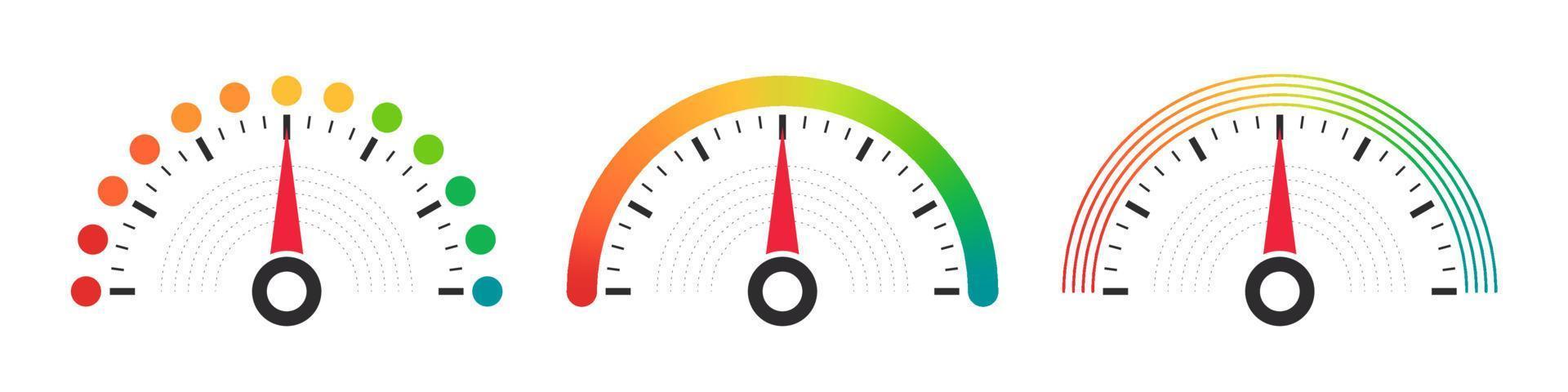 Speedometers. Mood scale. Satisfaction indicator. Performance measurement client satisfaction. Vector illustration