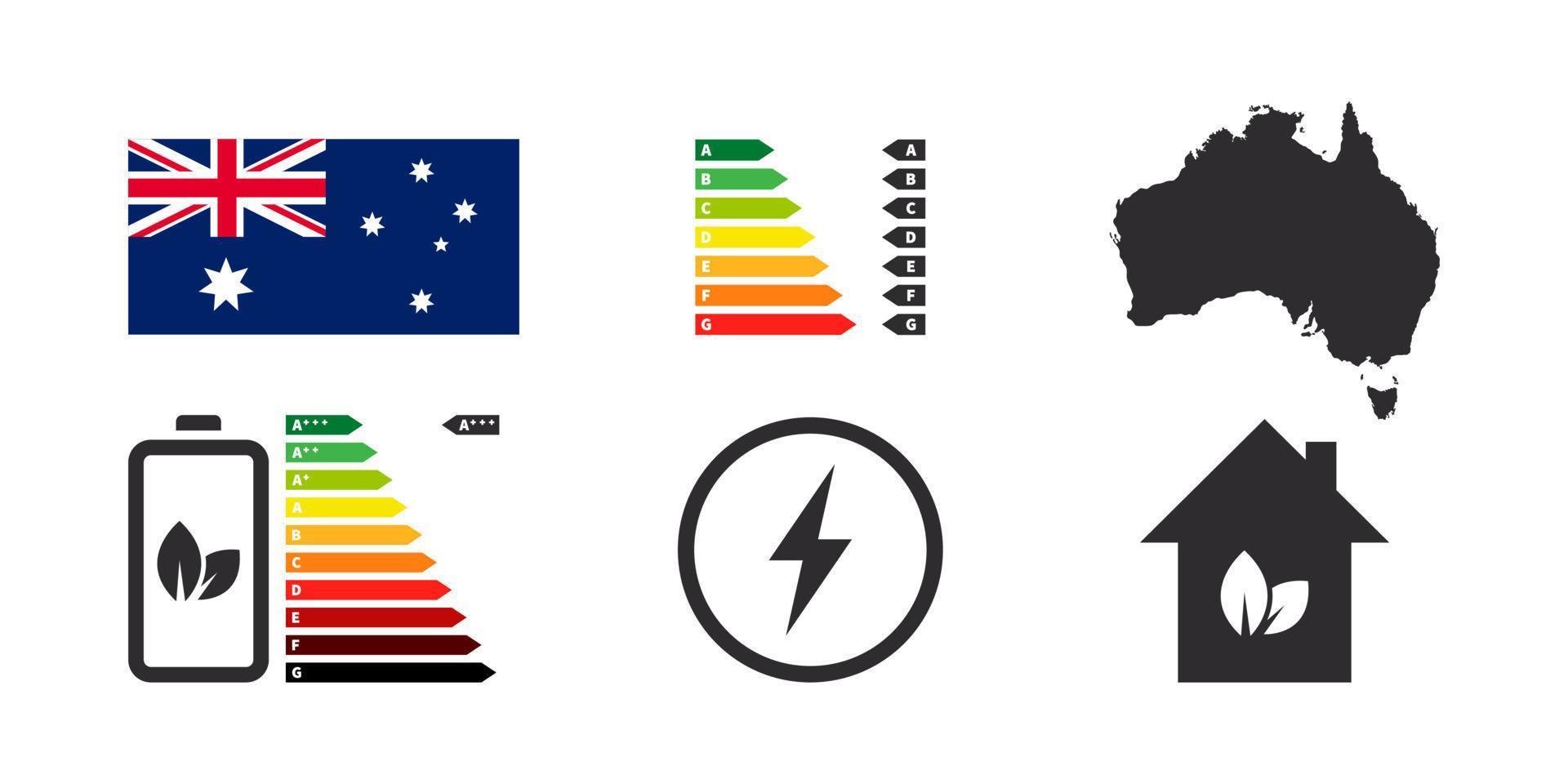 Australia Energy Efficiency Badges. Energy Performance icons. Energy rating chart. Vector illustration