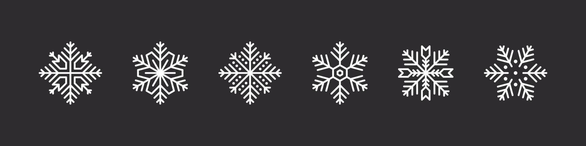 conjunto de copos de nieve. copos de nieve blancos sobre un fondo oscuro. signos de navidad. colección de copos de nieve de alta calidad. ilustración vectorial vector