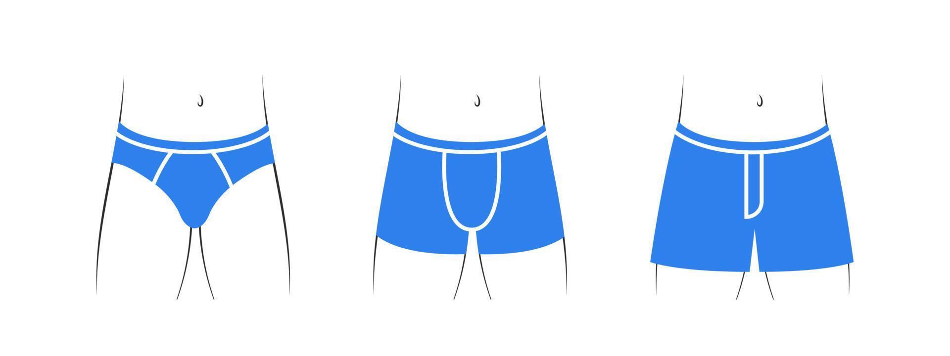 Types of men's underpants. Men's underwear icons. Male underwear silhouette. Vector illustration