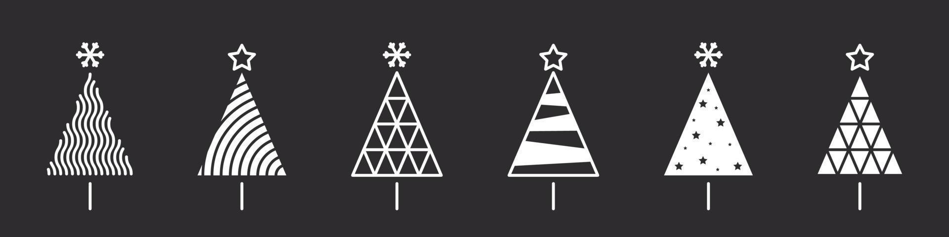 Christmas trees. Modern christmas icons. Xmas signs. White Christmas trees on a dark background. Vector illustration