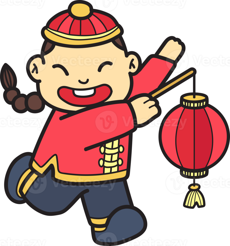 Hand Drawn chinese boy with lantern illustration png