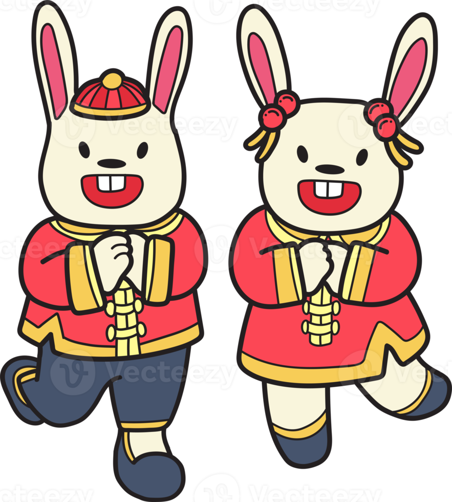 Hand Drawn Chinese rabbit smiling and happy illustration png