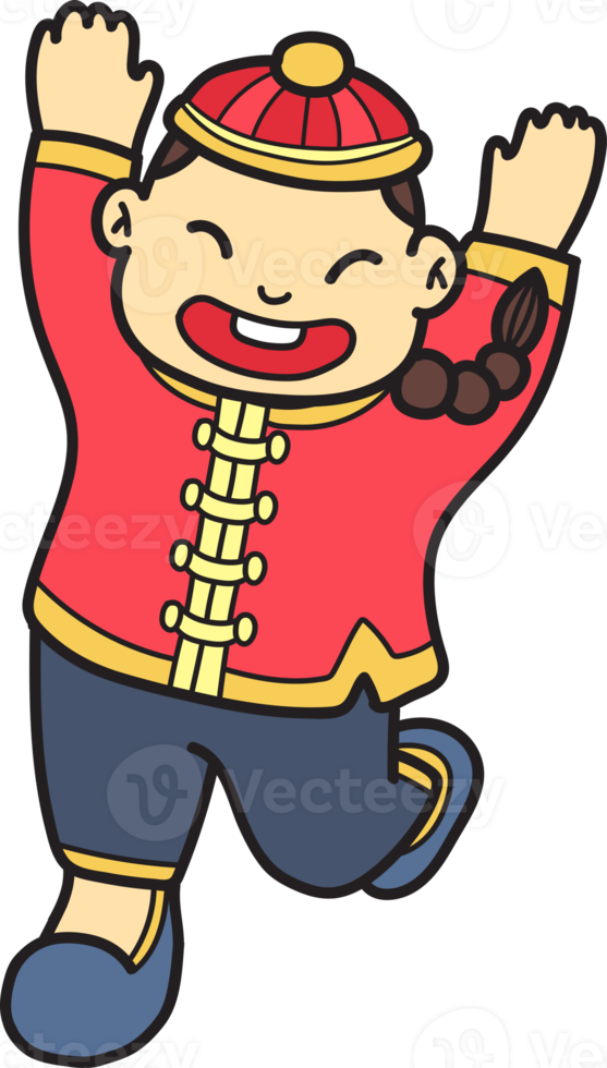 Hand Drawn Chinese boy is happy illustration png