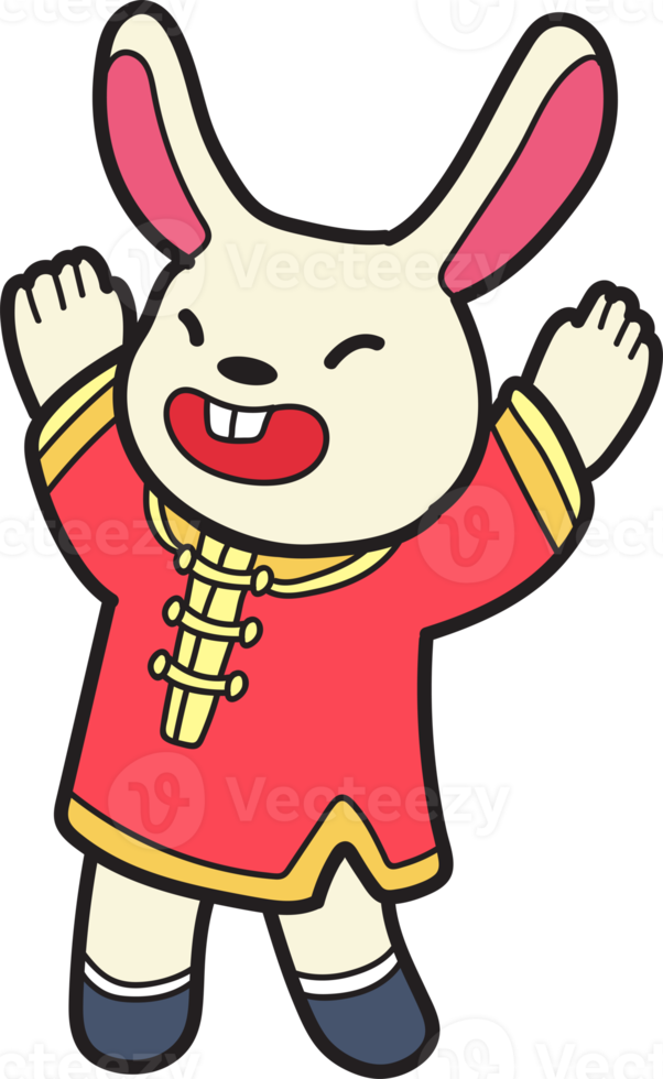 lapin chinois dessiné à la main illustration souriante et heureuse png