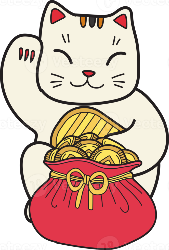 Hand Drawn lucky cat with money illustration 17182124 PNG