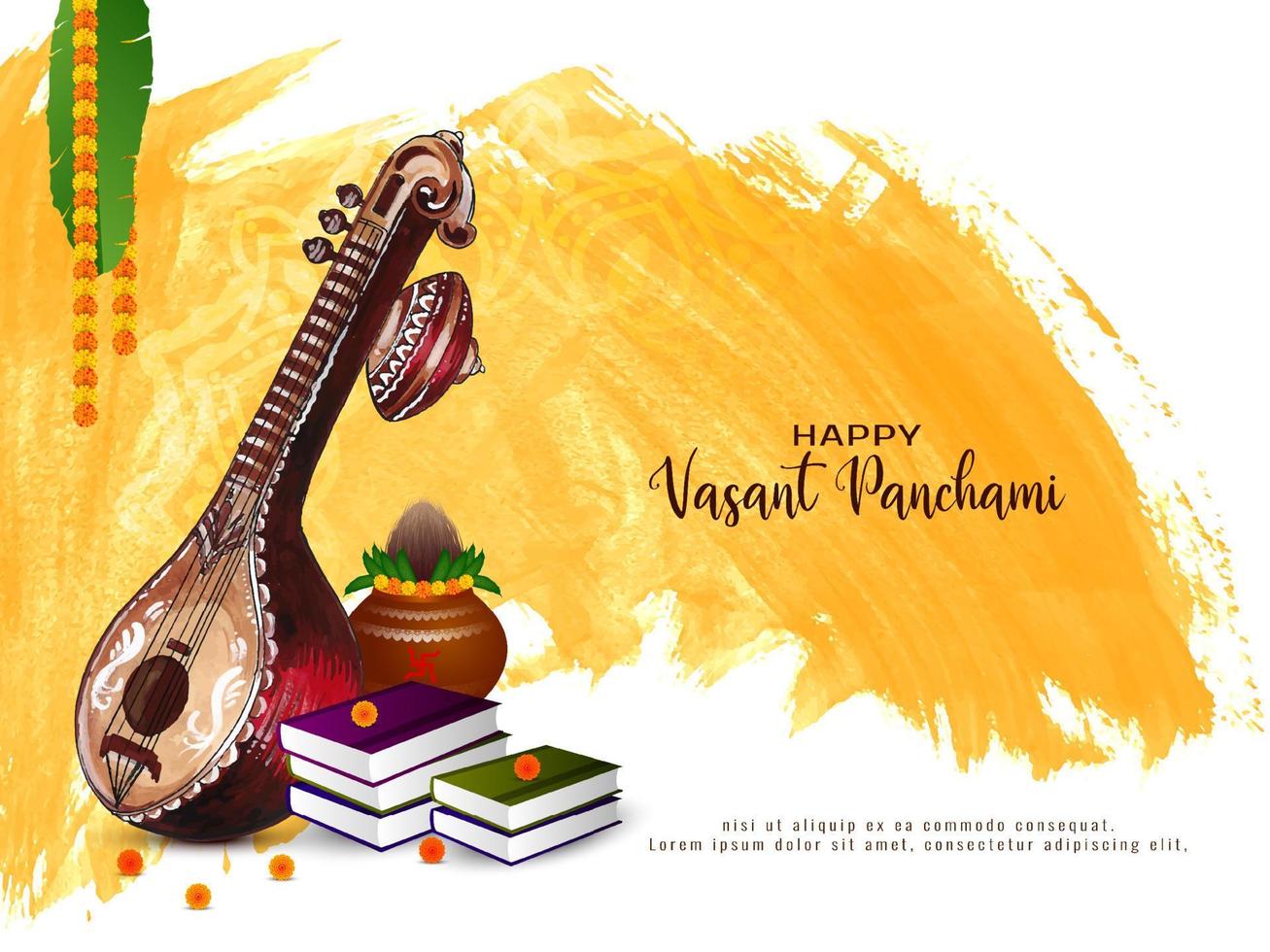 feliz tarjeta del festival vasant panchami con un hermoso diseño de veena vector