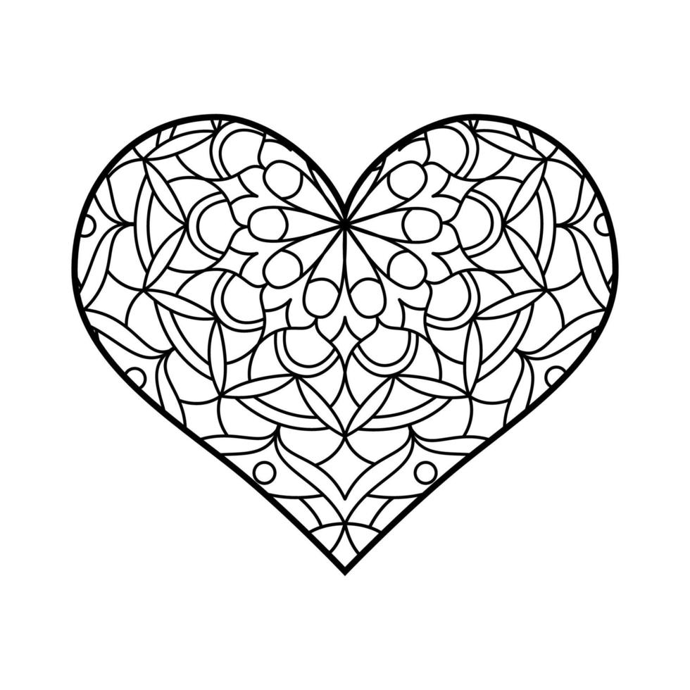 forma de corazón vectorial para colorear. lineart mandala adornos geométricos y florales. colorante de san valentin vector