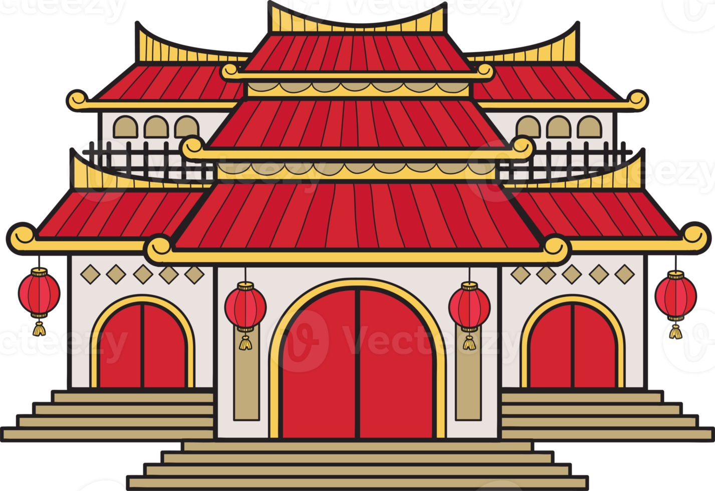 Hand Drawn Chinese building or temple illustration png