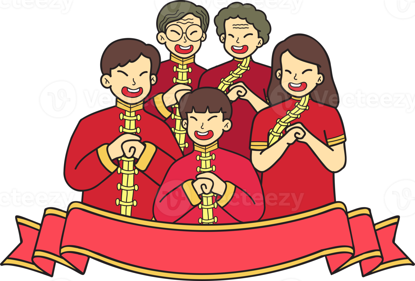 Hand Drawn Chinese New Year and Chinese family illustration png
