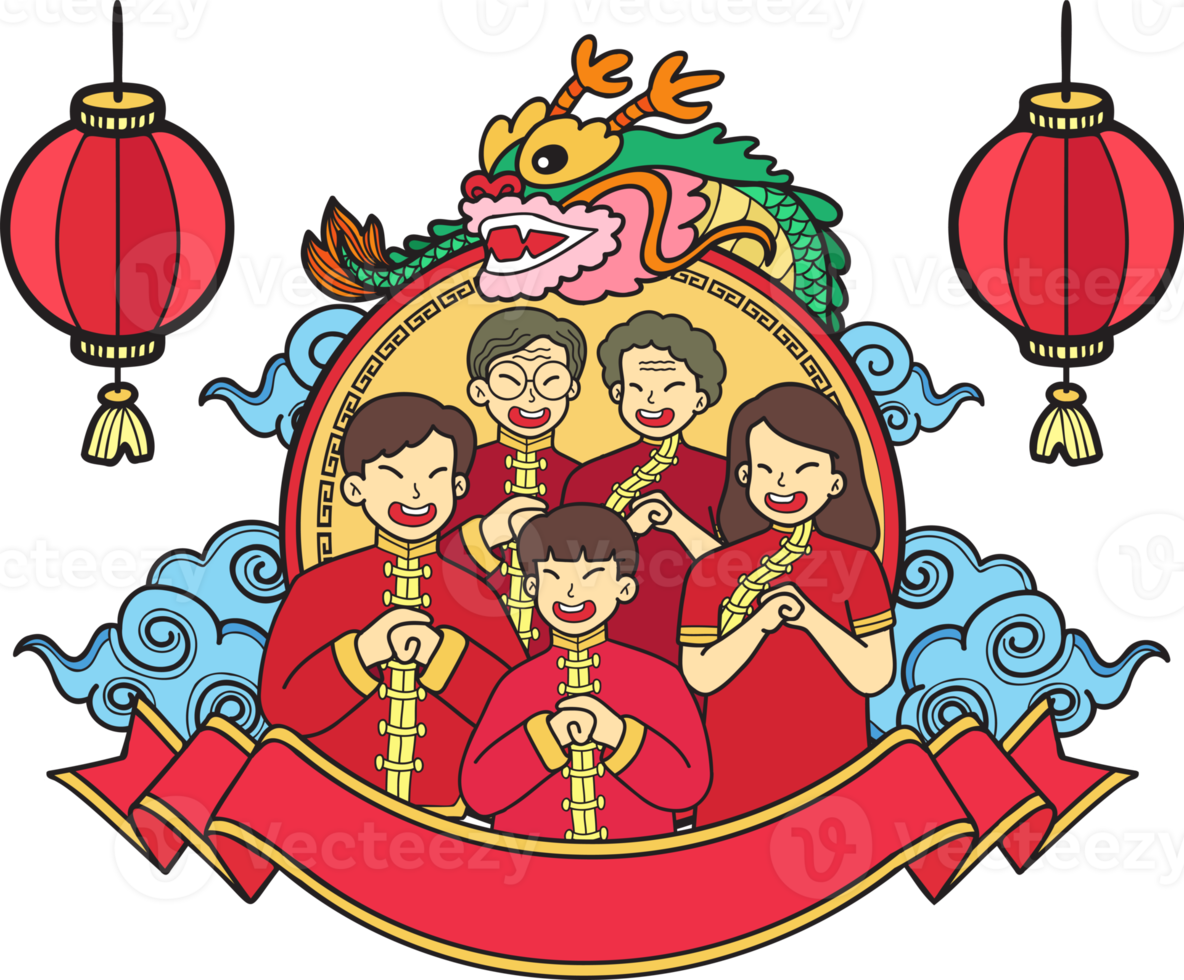 Hand Drawn Chinese New Year and Chinese family illustration png