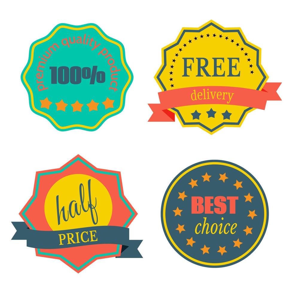 Set of Vector Badges with Ribbons. Web stickers and labels. Isolated vector illustration.