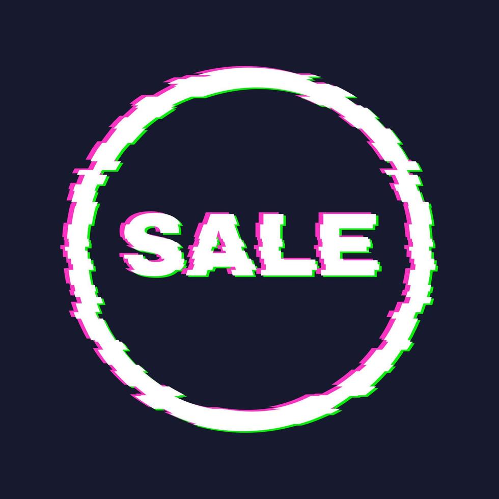 Distorted glitch sale banner with error effect on the edges and in text. Vector illustration.