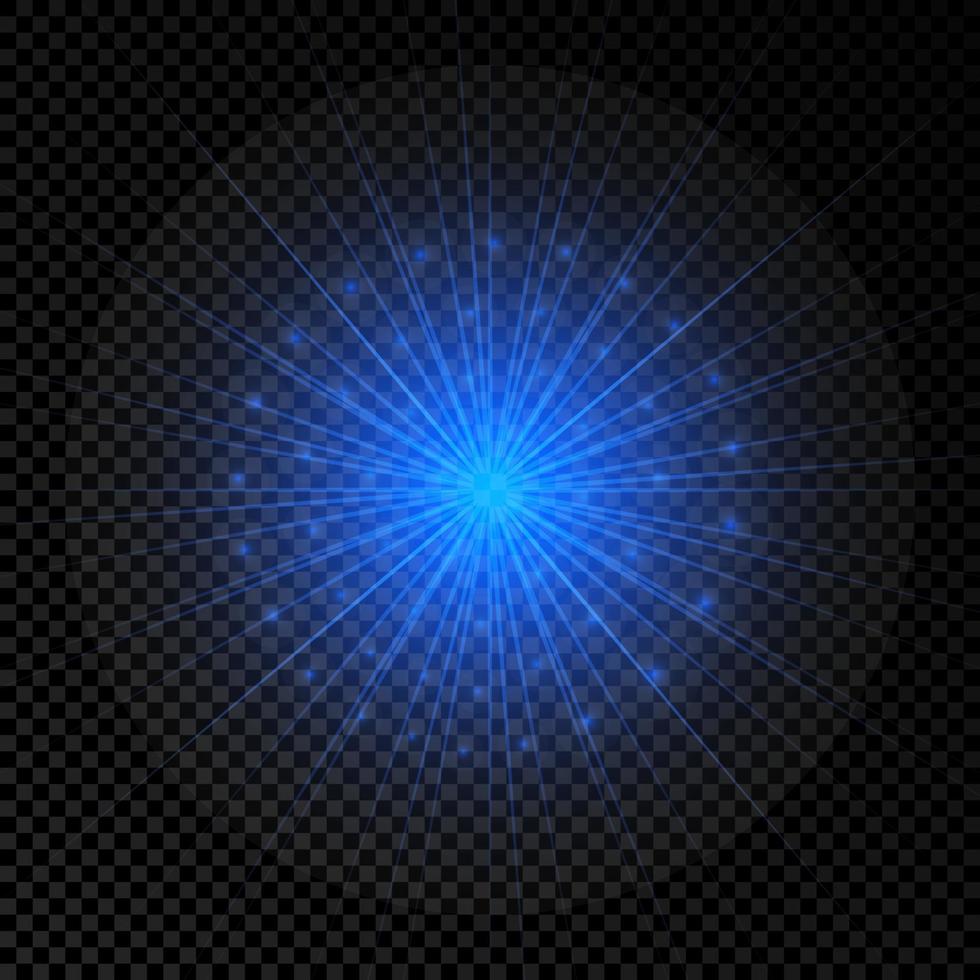 Light effect of lens flares. Blue glowing lights starburst effects with sparkles on a transparent background. Vector illustration