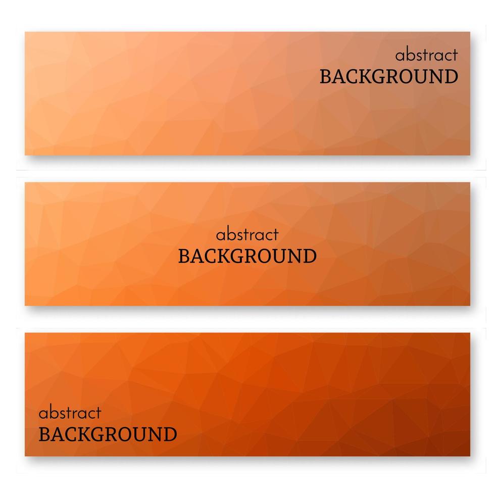 Set of three orange banners in low poly art style. Background with place for your text. Vector illustration