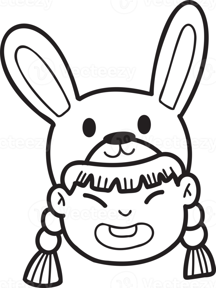 Hand Drawn Chinese girl with rabbit hat illustration 17182487 PNG